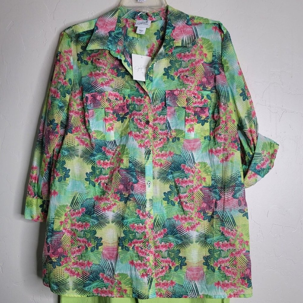 Jaclyn Smith Button Up Top Size L NWT Vintage KMart Bright Floral Print